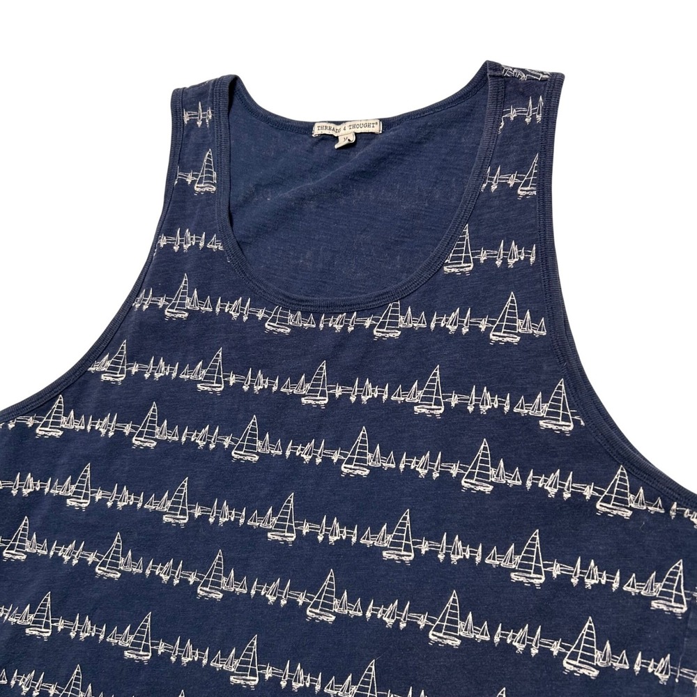 Threads 4 Thought Nautical‎ Sailboat Tank Top Preppy Men M Blue Organic Cotton